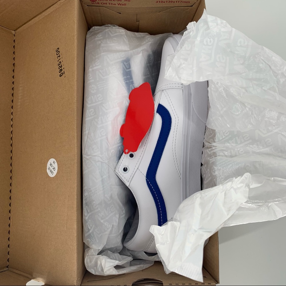 NIB Vans Old Skool Pop Classic White Blue Skater Shoe Leather - Picture 8 of 10